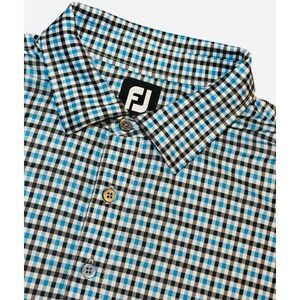 FootJoy Mens XL Gingham Golf Polo Shirt Blue Black White Performance Check